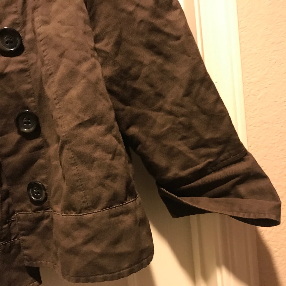 Banana Republic Brown Short Slightly Cropped Cotton /Linen Jacket Size: 16 (XL,